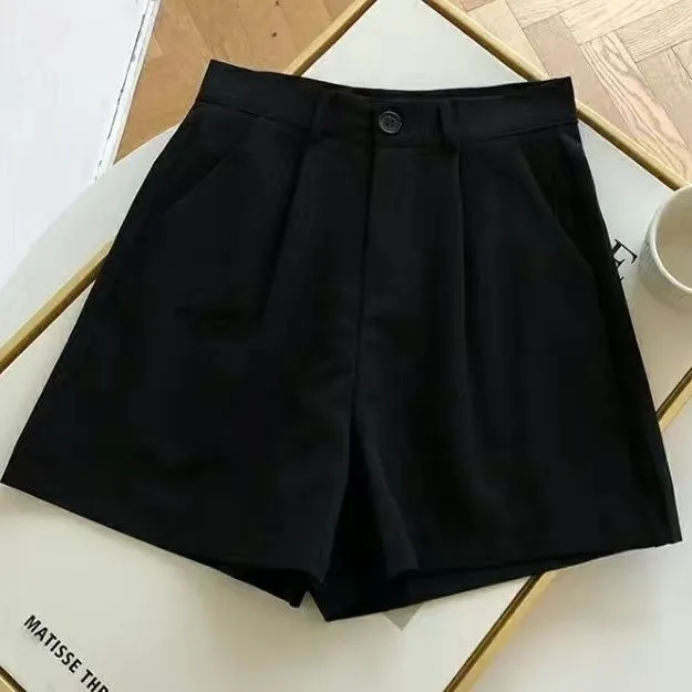 Crescent%20City%20Shorts%20Women's%20Summer%20Korean%20Style%20Student%20Casual%20Loose%20Suit%20Pants%20High%20Waist%20All-Matching%20Black%20Wide-Leg%20Pants%20Fashion%20-%20Image%203
