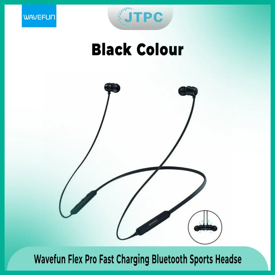 Wavefun Flex Pro Fast Charging Bluetooth Earphone Wireless Headphones IPX5 Waterproof Sports Headset Black Daraz .bd