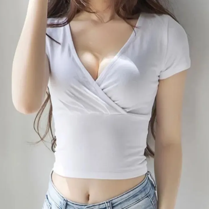 BIGSWEETY%20Deep%20V%20Neck%20Tops%20For%20Women%20Summer%20Casual%20Short%20Sleeve%20Slim%20Fitted%20Bodycon%20Wrap%20Crop%20Tops%20T%20Shirts%20Blouse%20-%20Image%204