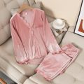 Velvet Pajamas Women Autumn Winter Sleepwear Long Sleeve Casual Nightwear Pyjamas Suit Loose Home Clothes Lace Trim Sleep Set.