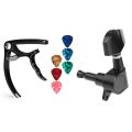 1 Set Black Sealed Electric Tuning Pegs Tuner & 1 Set Guitar Capo Accessories. 