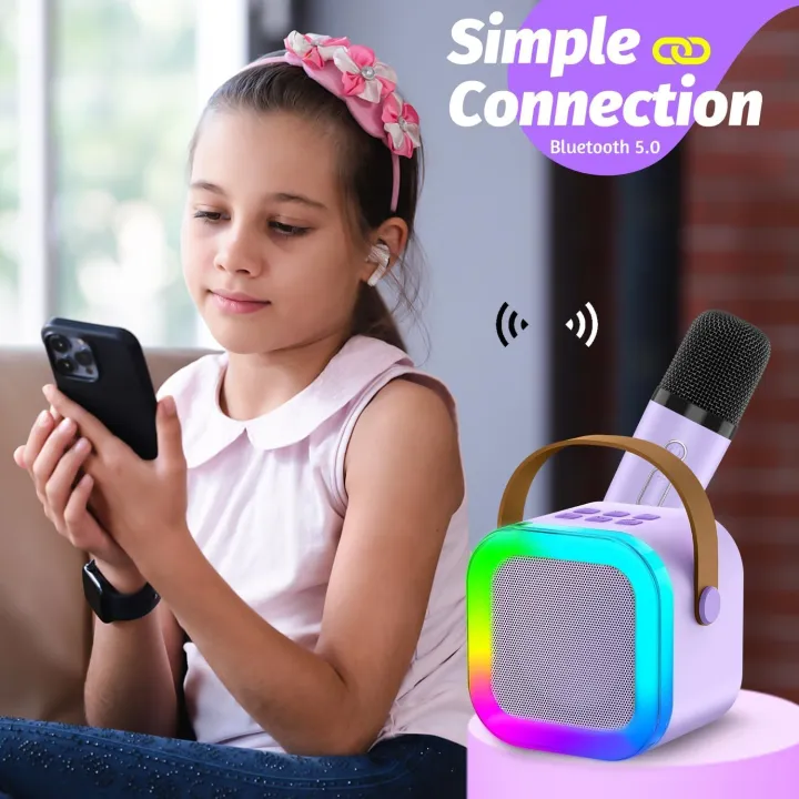 K12%20Kids%20Karaoke%20Microphone%20Speaker%20Machine%20Bluetooth-Compatible%20Wireless%20Karaoke%20Mic%20Speaker%20with%20RGB%20LED%20Light%20-%20Image%202