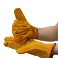 A pair / set of fire-resistant and durable leather welder gloves for welding metal hand tools, heat-resistant work safety gloves. 