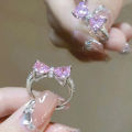 Crystal Bow Rings For Women Girls Romantic Zircon Bowknot Ring Opening Adjustable Finger Ring Fashion Jewelry Gifts Mzea. 