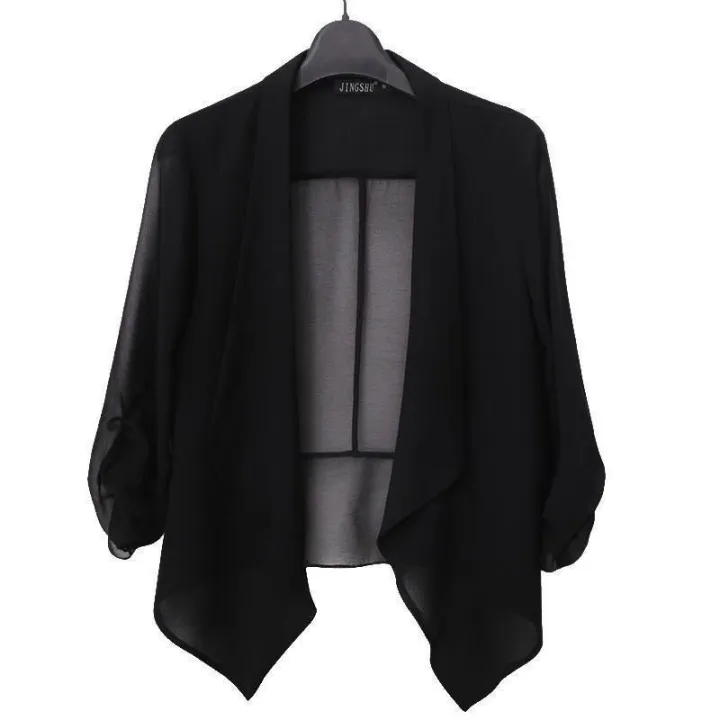 Chiffon%20Small%20Suit%20Short%20Coat%20Women's%20Thin%20Suspender%20Skirt%20Shawl%20Outer%20Match%20Blouse%20Women's%20Short%20Summer%20Sun%20Protection%20Cardigan%20-%20Image%206