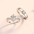 Crowning Love, Couple Rings, Four Prongs, 1 Carat Zircon Diamond Rings, Pair of Wedding Rings for Men and Women, Crown Open Pair Rings. 