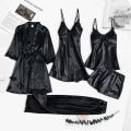 5pcs Silk Robe Set Women Lace Pajamas Gown Set V-Neck Nighties Wear Home Nightwear Pijama Sleepsuit Spring Nightdress. 