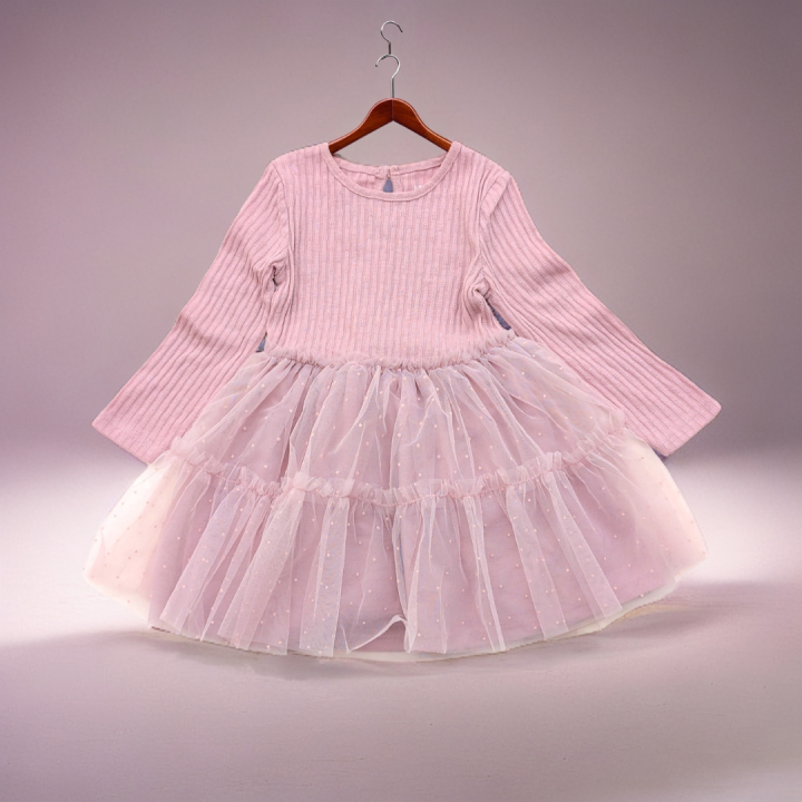 Elegant Light Pink Winter Full Sleeve Baby Girl Party Dress Cozy