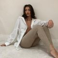 Beige Ribbed Knit Leggings Women High Waist Cotton Fitness Basic Pants Casual Spring New All-Match Female Skinny Leggings.