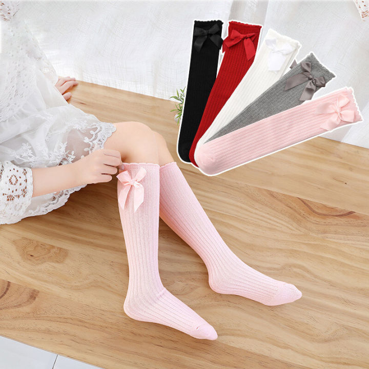 I%20LOVE%20DAD%20Elegant%20Bow%20Girl%20Knee-high%20Socks%20Solid%20Color%20Striped%20Stockings%20Children's%20Princess%20Style%20Socks%20Korean%20Style%20-%20Image%204