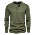 Autumn Henley Collar T Shirt Men Casual Solid Color Long Sleeve T Shirt for Men High Quality 100% Cotton Fashion Mens T Shirts.