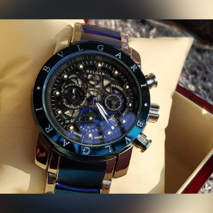 Casual Bvlgari Chronograph blue Watch for Men