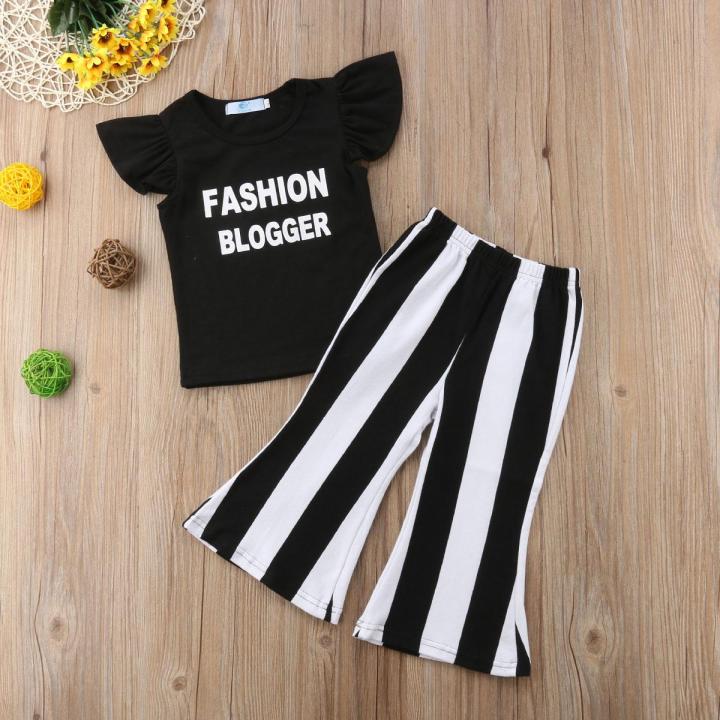 New%20Fashion%20Toddler%20Girls%20Kids%20Tops%20Letter%20Print%20T%20Shirt%20Bell%20Bottom%20Black%20White%20Pants%20Trousers%20Outfits%20Set%20Clothes%20-%20Image%203