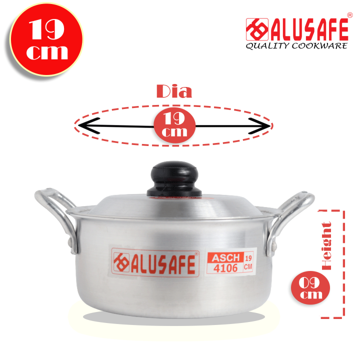 Alusafe Aluminium Casserole with lid 19 cm (19*09 cm)