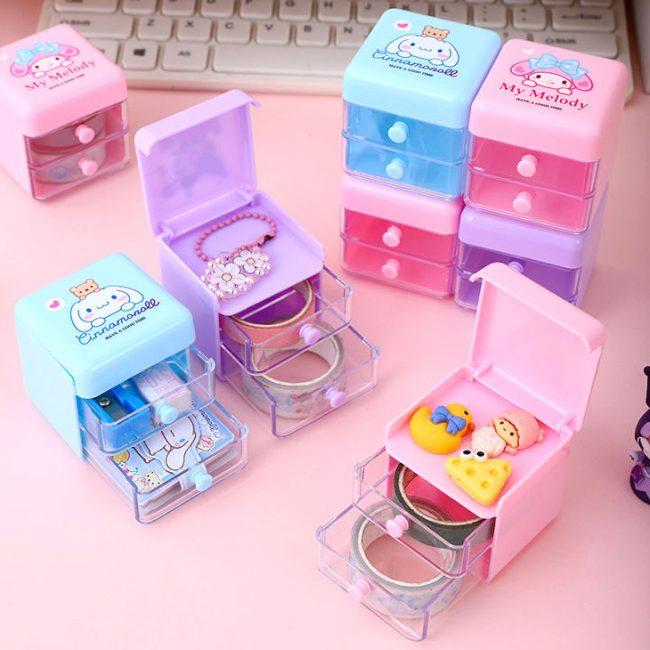 Cute%20Cartoon%20Sanrio%20Hello%20Kitty%20Cinnamoroll%20My%20Melody%20Kuromi%20Storage%20Box%20With%20Mini%20Drawer%20Jewelry%20Finishing%20Box%20Desk%20Organizer%20-%20Image%202