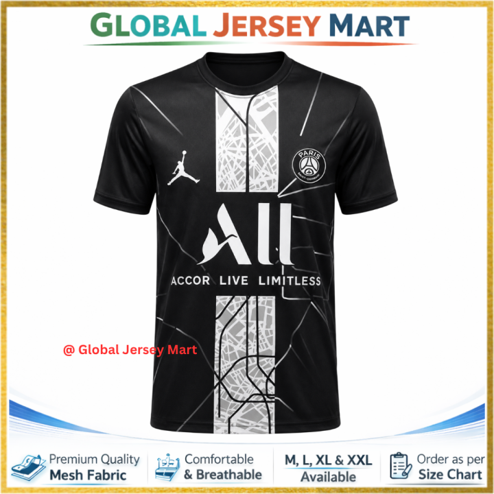 Paris Saint-Germain (PSG) Jordan Jersey – ALL Accor Live Limitless – Short Sleeve Football Jersey – Black/White France/French Football Club Fan Shirt
