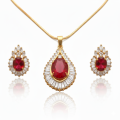Luxury Women Jewelry Sets Rose 585 Gold Color – Red Stone Heart Shape Bridal Jewelry Set | Trendy Earring & Pendant Set for Ladies | Shining Gold Jewelry. 