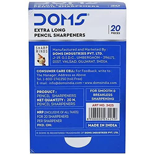 DOMS%20Non-Toxic%20Extra%20Long%20Multicoloured%20Pencil%20Sharpener%20%7C%20Box%20Pack,%2020%20Pieces%20%7C%20Smooth%20&%20Breakless%20Sharpening%20-%20Image%206