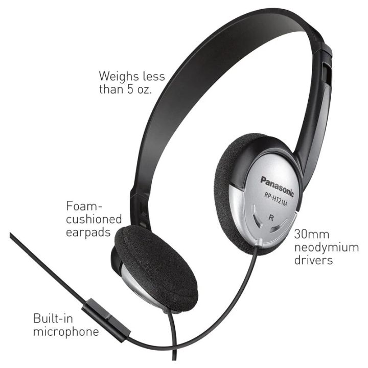 Panasonic Headphones, On-Ear Lightweight Earphones with Microphone and XBS for Extra Bass and Clear, Natural Sound, 3.5mm Jack -