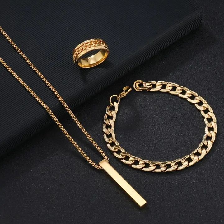 3pcs/set%20Mens%20Stainless%20Steel%20Glamour%20Chain%20Bracelet%20&%20Ring%20Set%20for%20Men%20-%20Image%204