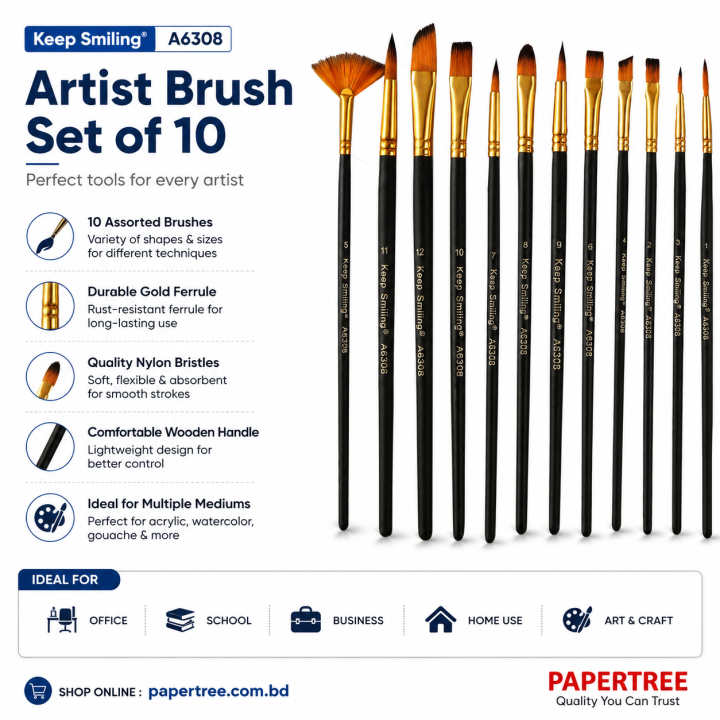 Keep Smiling Artist Paint Brush Mix Set – 12 Pcs Painting Brushes