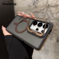 Smalshop For Magsafe Anti-slip Armor Lens Stand Phone Case For Samsung S25 S24 FE S23 Plus S22 Ultra Wireless Charging Black Clear Cover.