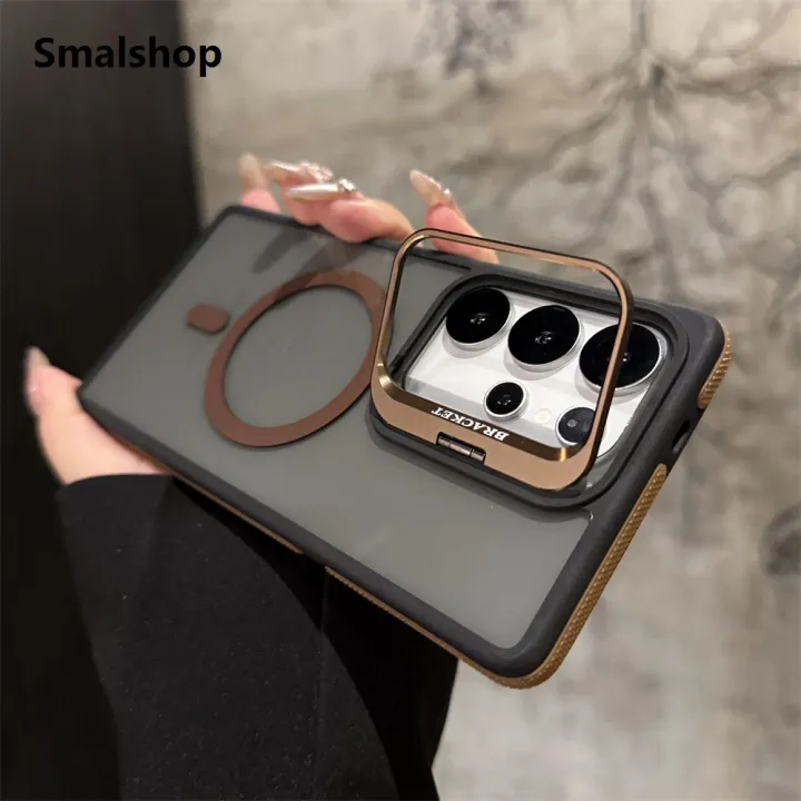 Smalshop%20For%20Magsafe%20Anti-slip%20Armor%20Lens%20Stand%20Phone%20Case%20For%20Samsung%20S25%20S24%20FE%20S23%20Plus%20S22%20Ultra%20Wireless%20Charging%20Black%20Clear%20Cover%20-%20Image%202