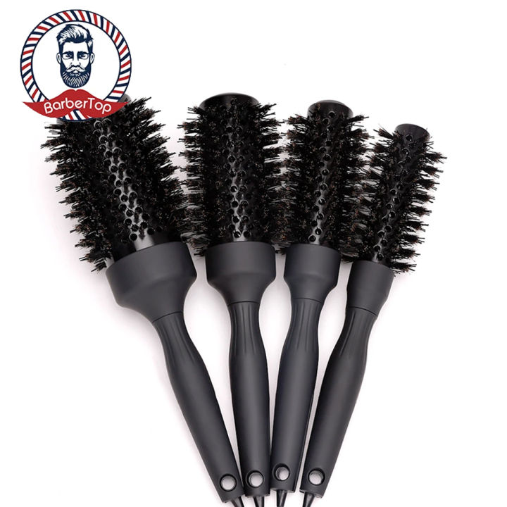 BARBERTOP Round Comb Curly Hair Rollers Brush Boar Bristle Round Barrel Hair Curling Brush Barber Hairbrush 2024