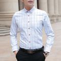 Men Shirt Plaid Print Long Sleeve Autumn Shirt Button Single-breasted Formal Top Mid Length Dress-up Men Business Shirt. 
