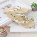 2024 Summer New Flat Flip Flops Outdoor Beaded Women's Slippers National Fashion Sandals.
