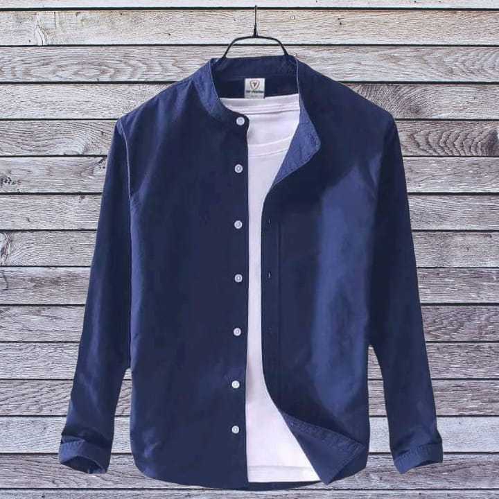 Band%20Collar%20Shirt%20Men%20%7C%20Navy%20Blue%20Solid%20Cotton%20%7C%20Mandarin%20Collar%20-%20Denim%20Shirt%20For%20Men%20-%20Image%202