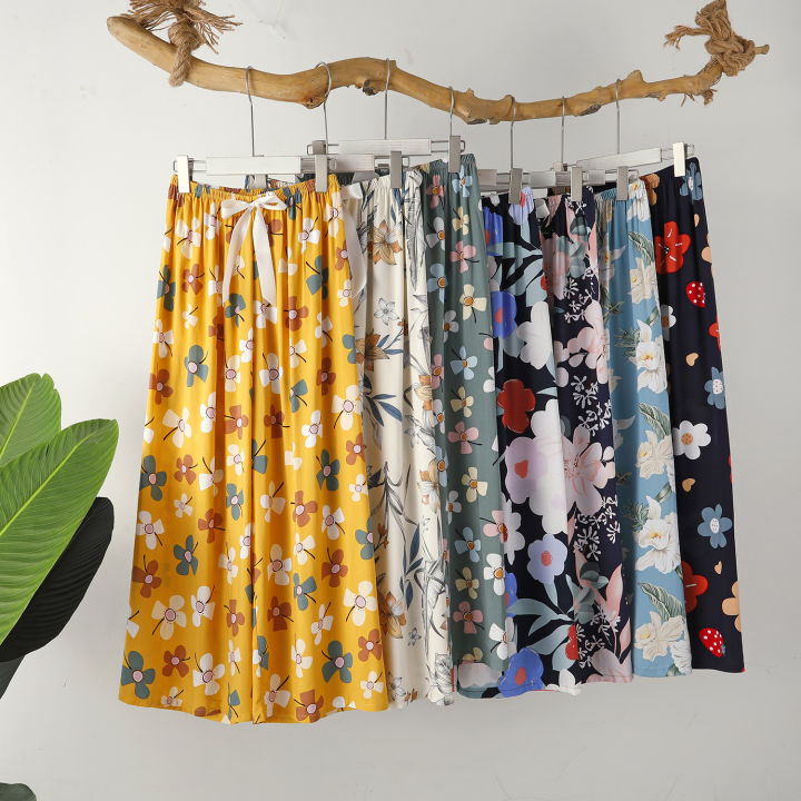 Spring and summer thin lounge pants, women's floral sweet and casual, can be worn outside, air-conditioned pants, loose home single pajama pants, trousers
