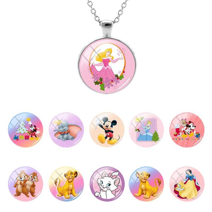 Disney Pretty Aurora Princess Cute Mickey Glass Dome Chain Pendant Necklace Gifts for Children Cabochon Jewelry FYD919