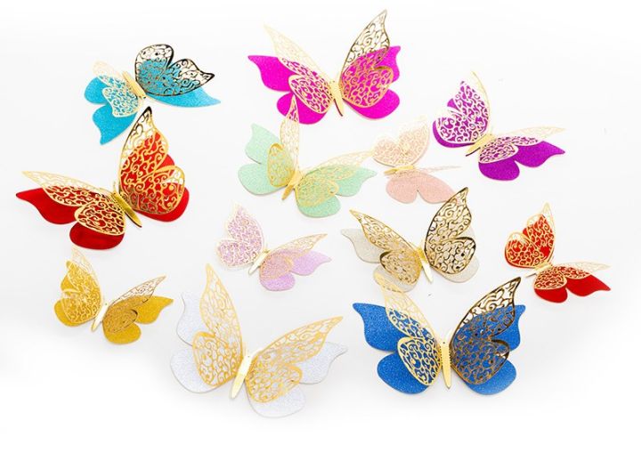 12-Piece 3D Butterfly Stickers for Decoration - Vibrant and Adhesive