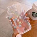 Cute 3D Rainbow Bear Ear Flower Transparent Hang Phone Chain Silicone Case for iphone 15 14 Pro Max 13 12 11 X XR XS Soft Cover.