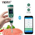 YIERYI Smart Bluetooth Food pH Meter, High Accuracy Food pH Tester with LCD Backlight and ATC, pH Meter for Food Fruit Meat Canning Brewing Measurement. 
