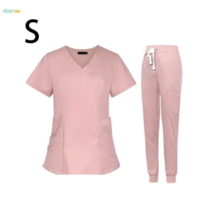Women%20Nurse%20Work%20Clothing%20Nursing%20Uniform%20Top%20and%20Pants%20V%20S%20Pink%20-%20Image%209