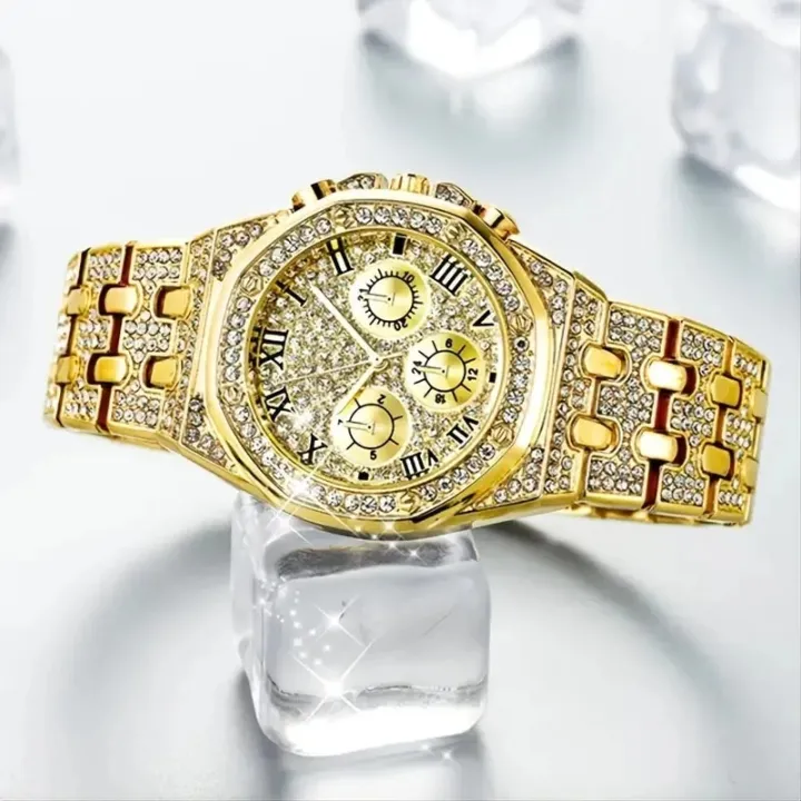 Luxury%20Brand%20Diamond%20Women's%20Gold%20Watch%20with%20Rhinestone%20Bracelet%20-%20Image%203
