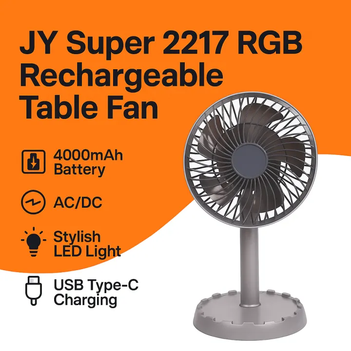 JY%20Super%202217%20RGB%20Rechargeable%20Table%20Fan%20%E2%80%93%204000mAh%20Battery%20%7C%20AC/DC%20%7C%20Stylish%20LED%20Light%20-%20Image%202