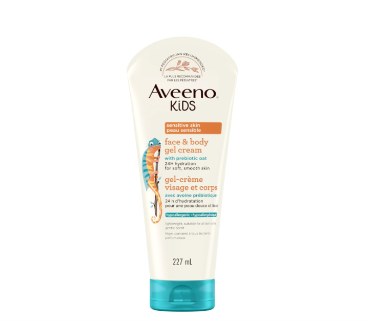 Aveeno Kids Face & Body Gel Cream Prebiotic Oat Moisturizer Hypoallergenic Lotion, Sensitive Skin Body Cream, 227ml