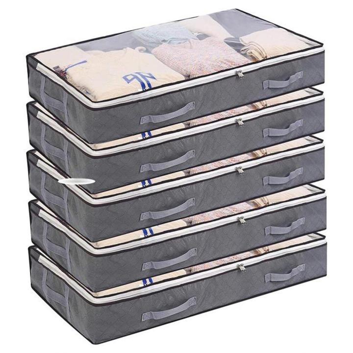 53L Large Capacity Under Bed Storage with Transparent Window Clothes Storage Bag with Compartment Large Storage Bags