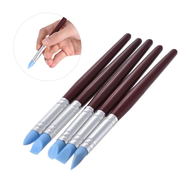 5pcs Rubber Tip Paint Brushes Clay Tools for Sculpture Pottery Color Shaping Blending Drawing Modeling Remove Fingerprints