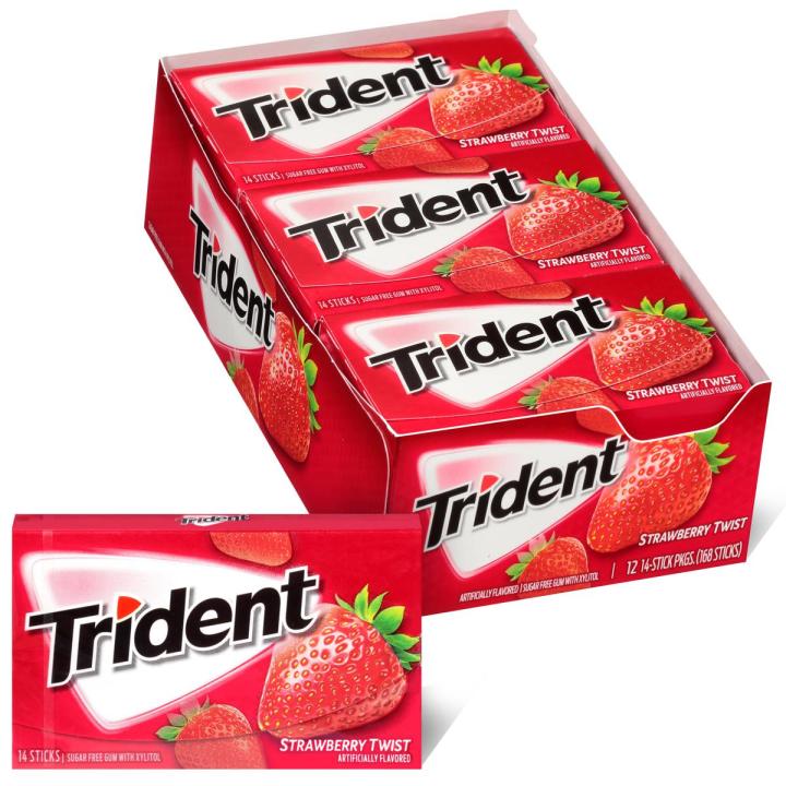 Trident strawberry Flavor Gum Full Box - 12 Pack (Sugar-Free)