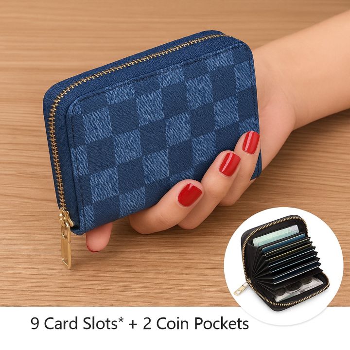 Multi Slot Card Holder Vintage Small Wallet Women Men Business Bank Credit Card Bag Male Coin Pouch Solid Leather Zipper Wallet