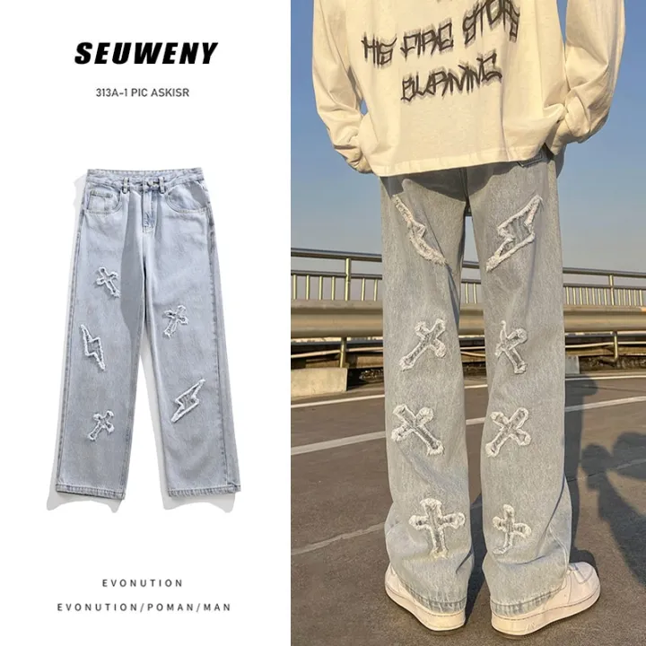 New%20Men's%20jeans%20Neutral%20Wide%20Leg%20Denim%20Trousers%20Loose%20Straight%20Luxury%20Jeans%20Youth%20Street%20Casual%20Cross%20Embroidery%20Hip%20hop%20Pants%20-%20Image%202
