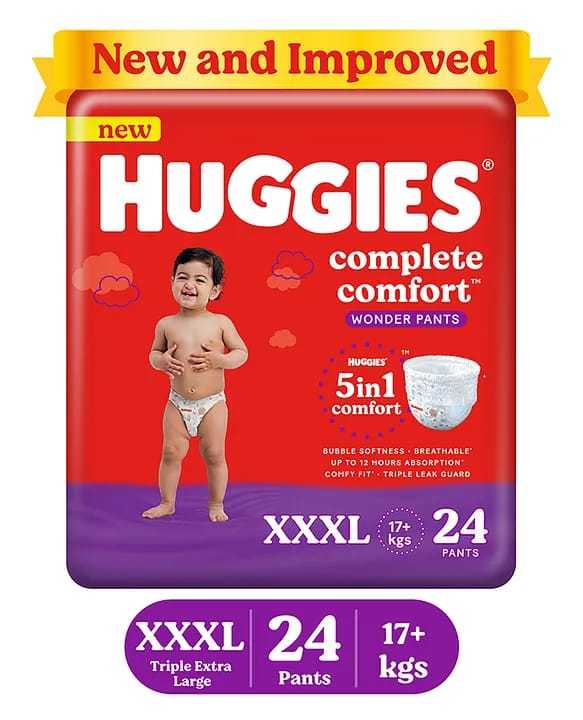 Huggies Complete Comfort Wonder Pants (XXXL) Triple Extra Large Size (17 Kgs+) 24 count, Baby Diaper Pants,