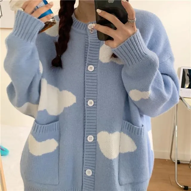 Spring%20and%20Autumn%20Korean%20Style%20ins%20Sweet%20Blue%20Sky%20and%20White%20Clouds%20Knitted%20Cardigan%20for%20Women%20Idle%20Style%20Loose%20round%20Neck%20Student%20Sweater%20Coat%20-%20Image%205