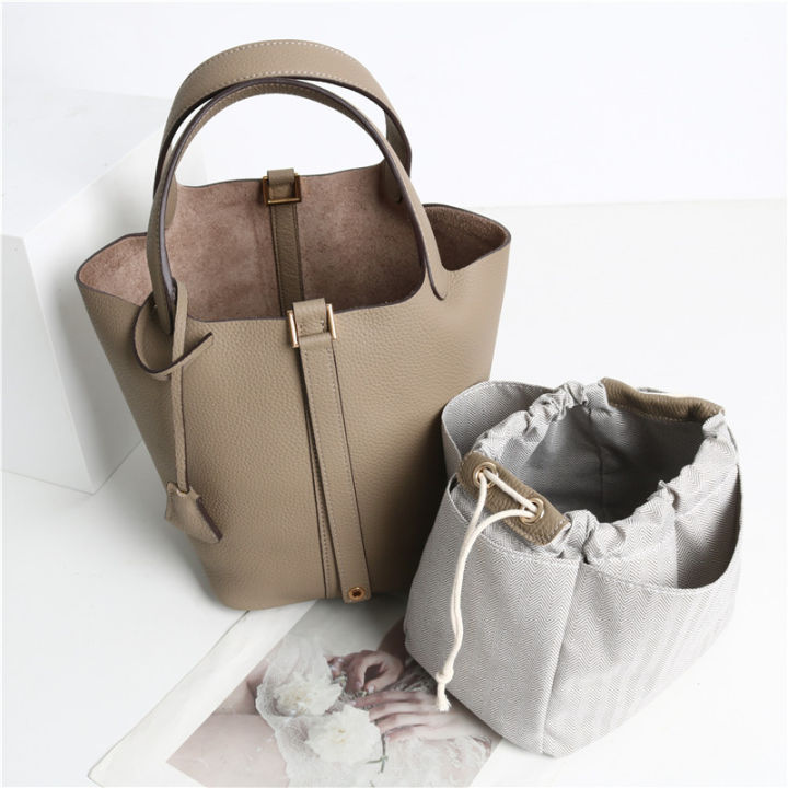 TOGO first layer cowhide h's vegetable basket 2024 new fashion soft cowhide bucket bag handbag