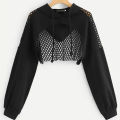 Mesh Patchwork Crop Top Sweatshirt Hoodies Women Harajuku Hoodie Sweatshirt Clothes Gothic Long Sleeve Cropped Hoodie KEEMEEUYZO.