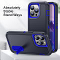 3 In 1 Full Cover Shockproof Phone Case With Stand For iPhone 15 Pro Thick Hard Phone Casing Contrasting Colors Fashion Phone Cover Shell.
